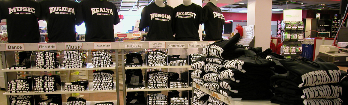 York Faculty branded black and white T shirts